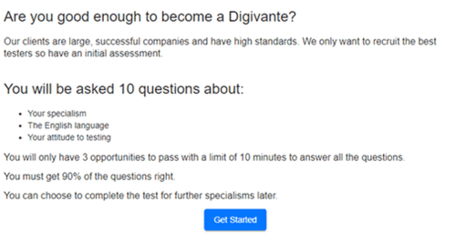 realizando la prueba para ser tester de digivante