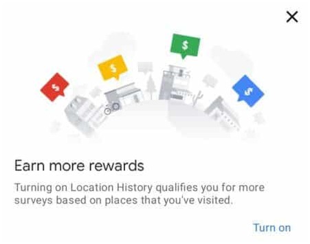 historial de ubicaciones dentro de Google Opinion Rewards