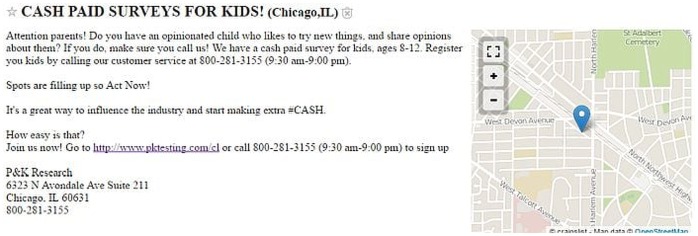 anuncio legitimo de encuestas en craigslist