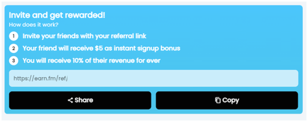 programa de referidos de earnfm