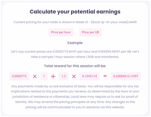 precios de mysterium node