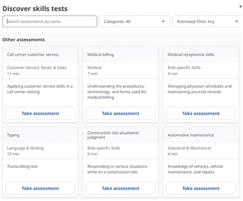 evaluaciones de habilidades de indeed